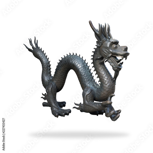Black dragon statue on isolated background with clipping path. Chinese new year powerful symbol.