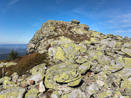 Ztracene skaly, Jeseniky mountains, Moravia, Czech Republic / Czechia - beatutiful nature and landscape with rock, stones and rocky boulders on the top of the peak. photo