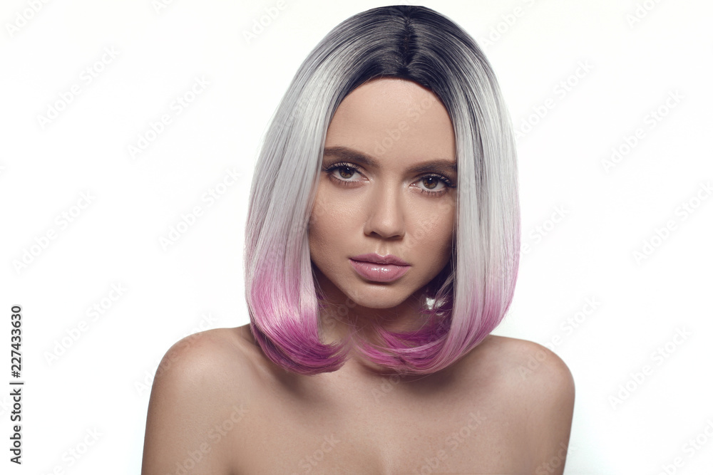 Ombre bob short hairstyle. Beautiful hair coloring woman. Trendy ...