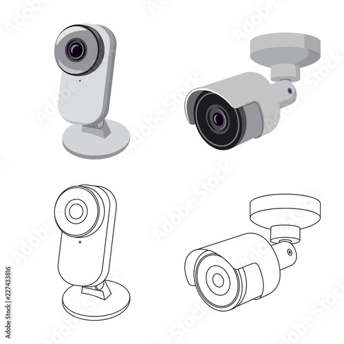 Vector illustration of cctv and camera logo. Collection of cctv and system stock symbol for web.