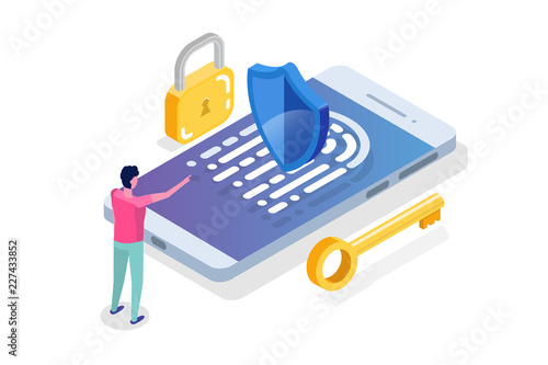 Security, Safety and confidential personal Data Protection Isometric concept.