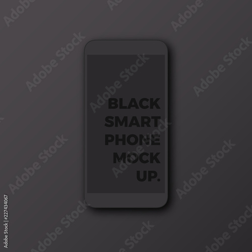 Realistic black smartphone vector mockup with blank screen on dark background. Minimal user interface smartphone app UI concept.