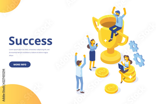 Business people celebrating victory. Team Success vector illustration. Flat vector illustration isolated on white.