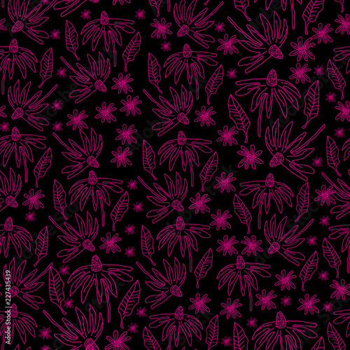 Echinacea Garden-Monochromatic Flowers. Seamless Repeat Pattern Background .