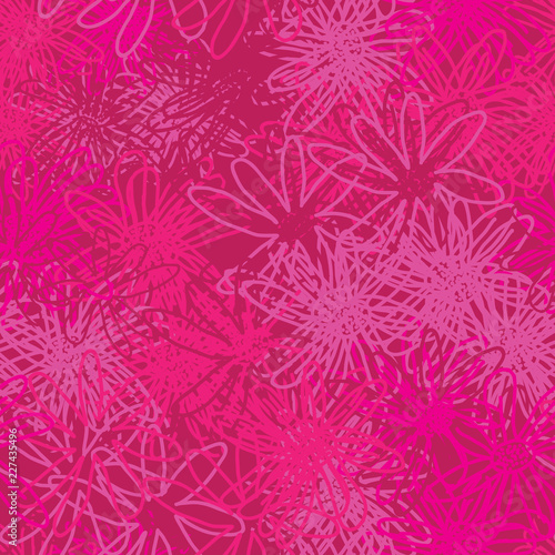 Abstract Pink Flowers-Monochromatic Flowers. Seamless repeat Pattern Background in Punchy Pink.