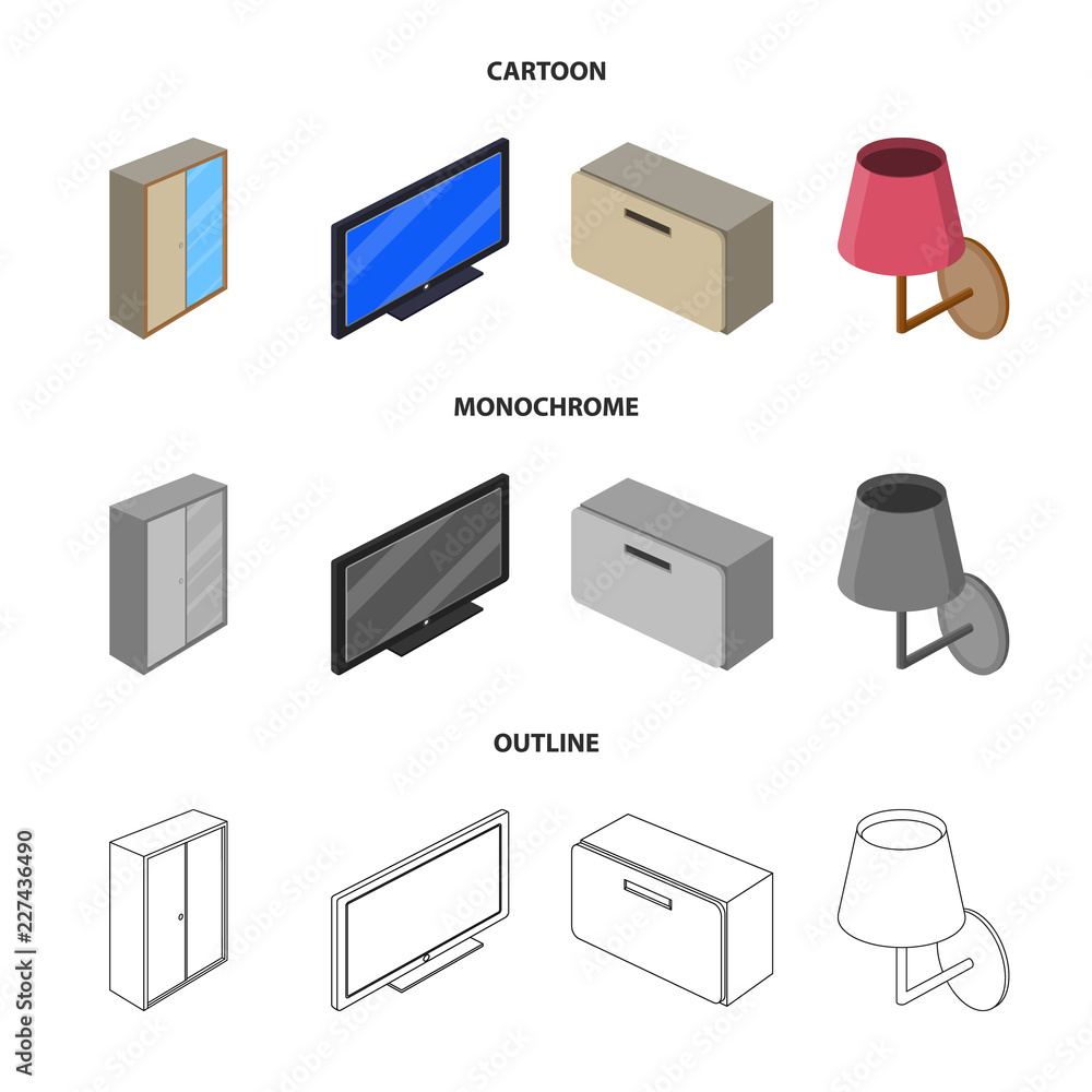 Isolated object of bedroom and room symbol. Set of bedroom and furniture stock vector illustration.