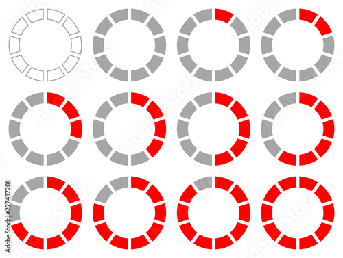 Set Pie Charts Percent Grey/Red