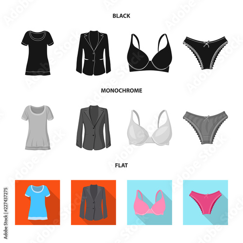 Vector design of woman and clothing symbol. Set of woman and wear stock symbol for web.
