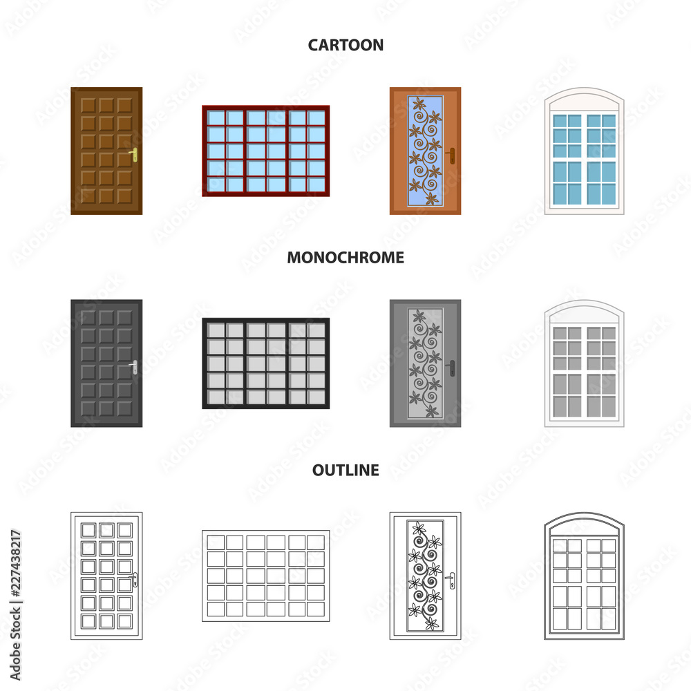 Vector illustration of door and front sign. Collection of door and wooden stock symbol for web. Vector illustration of door and front sign. Collection of door and wooden stock symbol for web.
