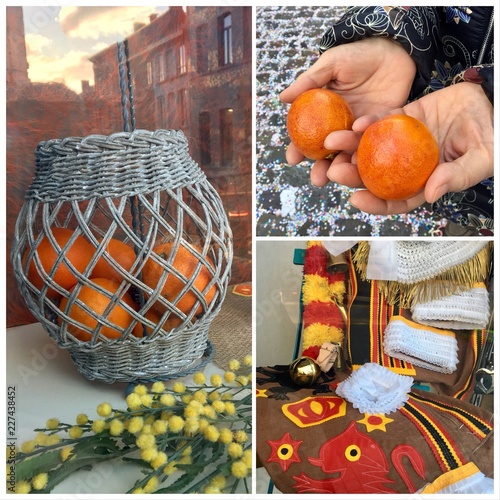 Carnaval de Binche, costume et accessoires traditionnels, oranges 