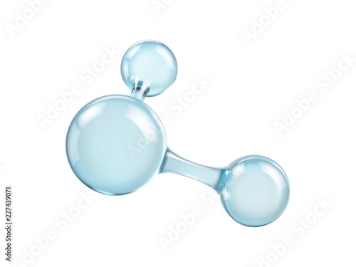 Glass molecule model. Reflective and refractive abstract molecular shape isolated on white background. Vector illustration