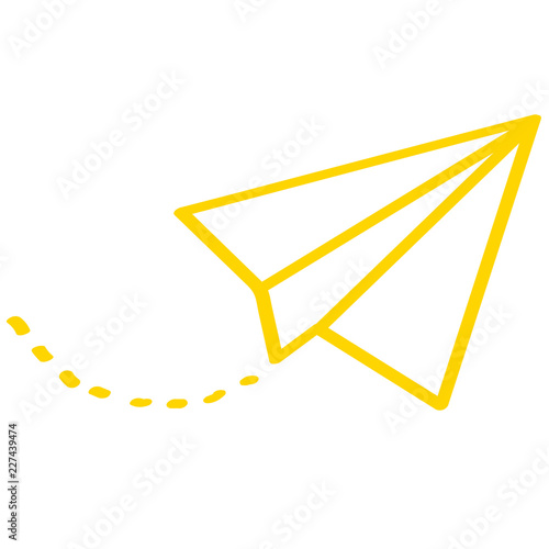 Handgezeichneter Papierflieger in gelb