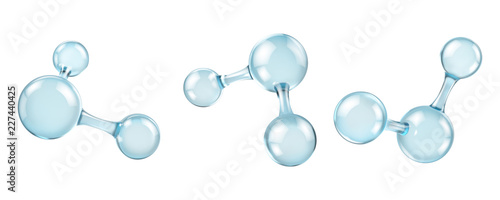 Glass molecules model. Reflective and refractive abstract molecular shape isolated on white background. Vector illustration