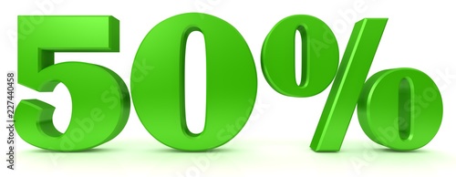 percentage percent sign per cent symbol 50 % green 3d render graphic icon