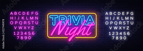 Trivia Night neon sign vector. Quiz Time Design template neon sign, light banner, neon signboard, nightly bright advertising, light inscription. Vector illustration. Editing text neon sign