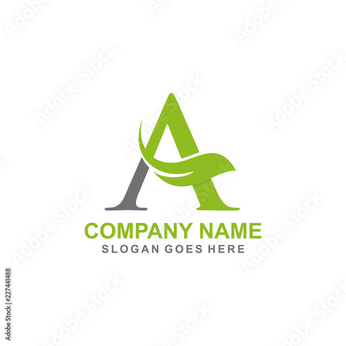 Letter A leaf initial logo template