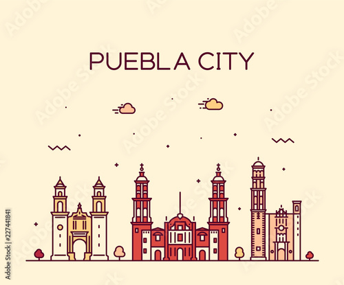 Puebla city skyline Puebla Mexico vector linear