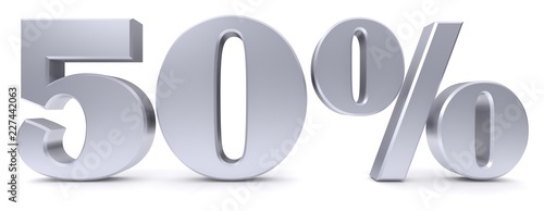 50 % percent sign 3d silver discount sale sign interest rate symbol savings price reduction tag label isolated