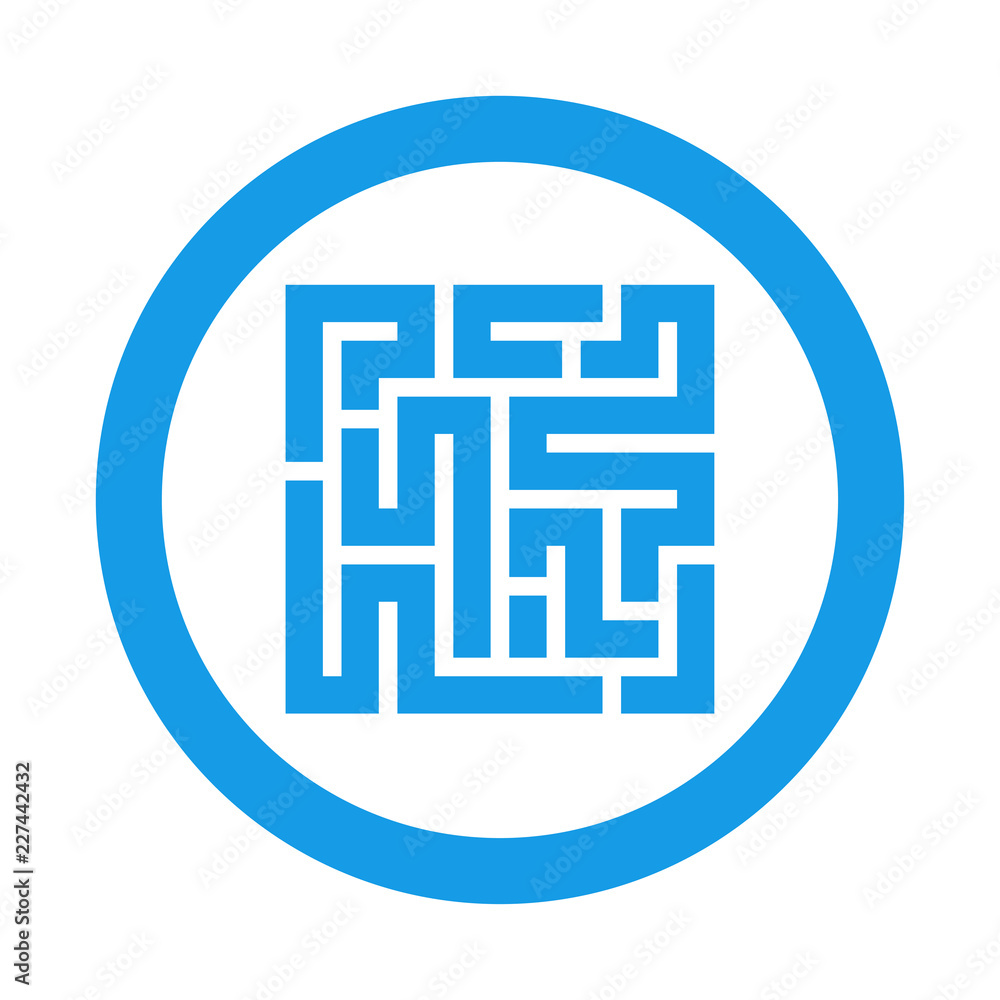 Icono plano laberinto en circulo azul