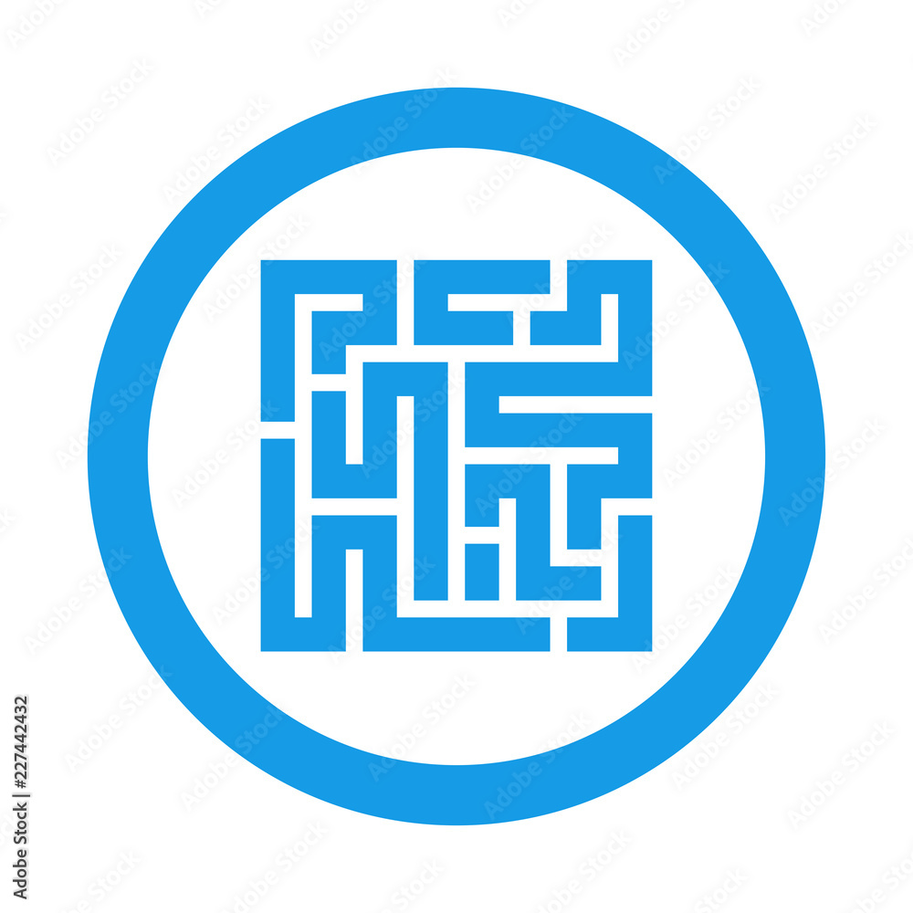 Icono plano laberinto en circulo azul Icono plano laberinto en circulo azul