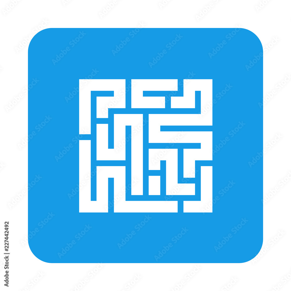 Icono plano laberinto en cuadrado azul Icono plano laberinto en cuadrado azul