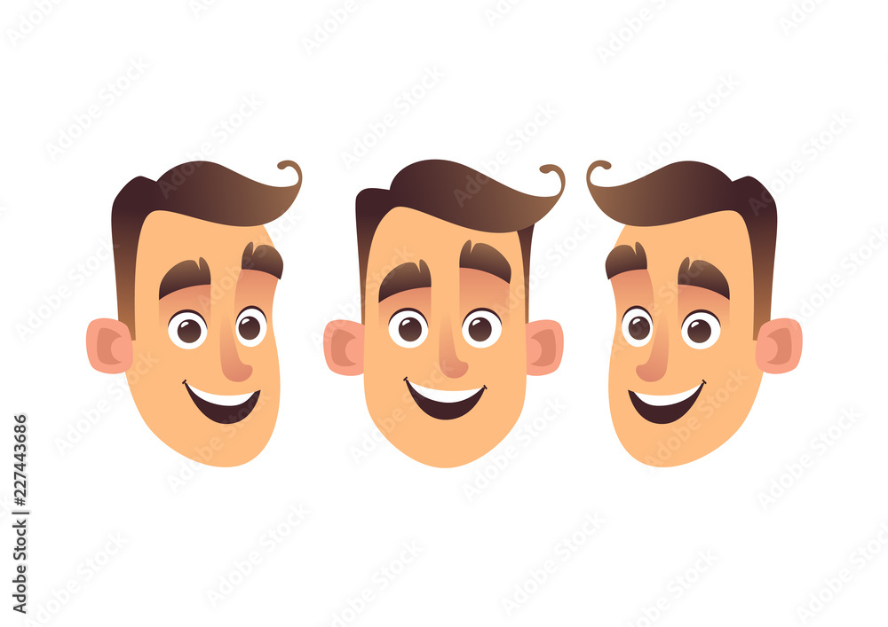 Face of young cartoon man three kinds isolated Face of young cartoon man three kinds isolated