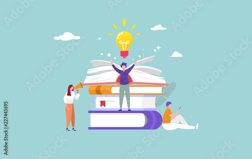 open book with character and light bulb vector illustration concept, can use for, landing page, template, ui, web, mobile app, poster, banner, flyer