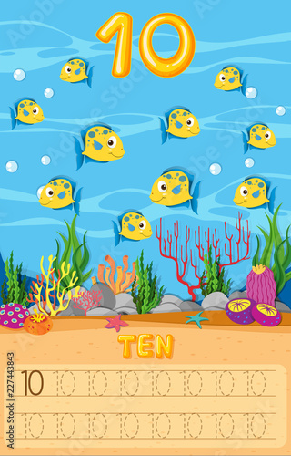 Bild auf Leinwand Ten fish underwater worksheet