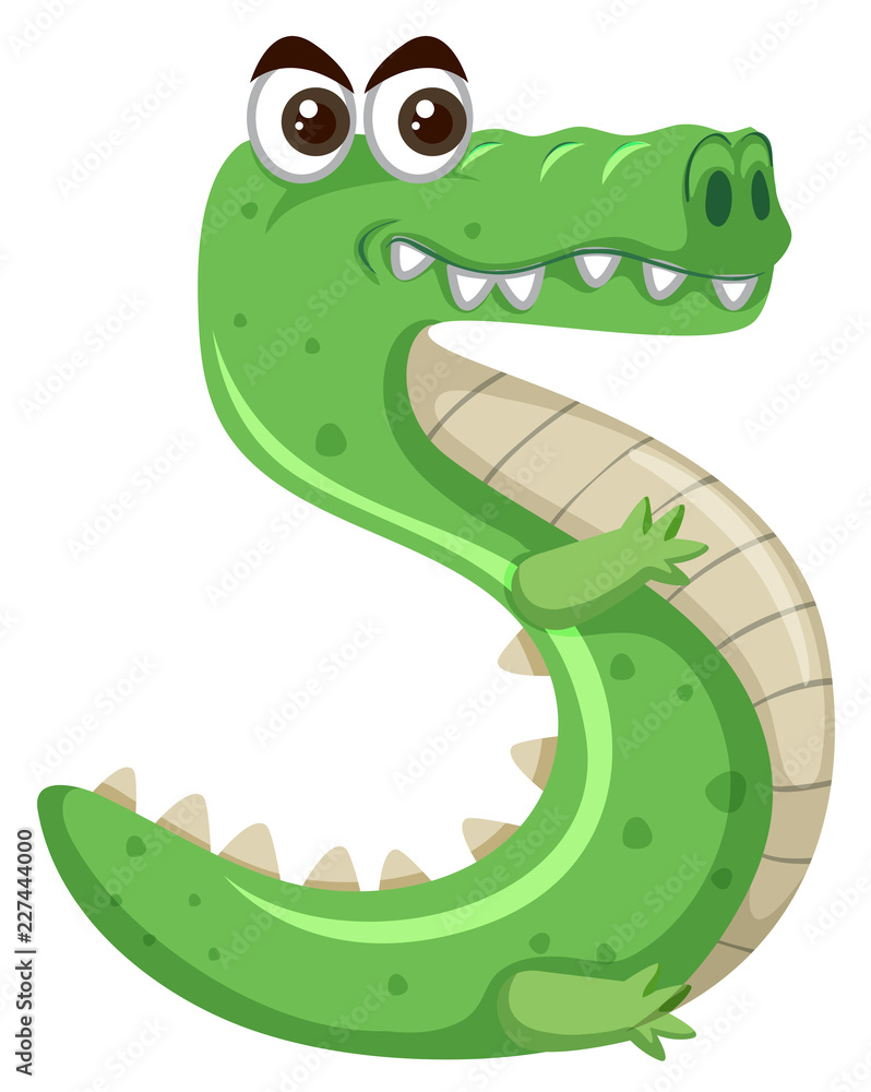 Fototapeta premium Cartoon green crocodile number five