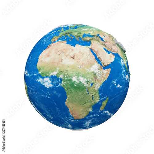 Fototapeta Naklejka Na Ścianę i Meble -  Planet earth globe isolated on white background. Blue and green realistic world. Earth day celebration.