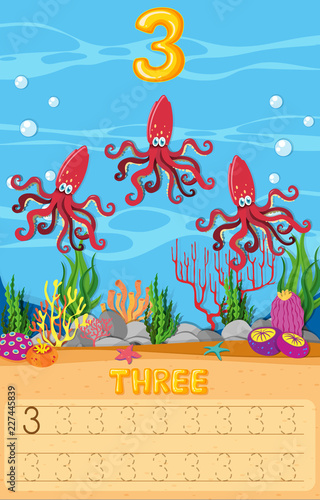 Three octopus underwater worksheet