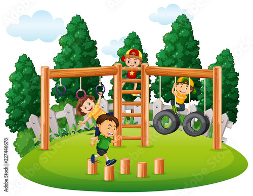 Happy kids playing in park