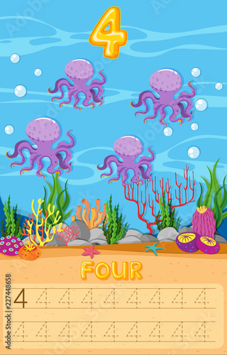 Four octopus underwater worksheet
