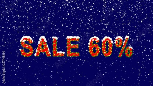 New Year text sale tag SALE 60%. Snow falls. Christmas mood, looped video. Alpha channel Premultiplied - Matted with deep blue RGB(04:00:5B) photo