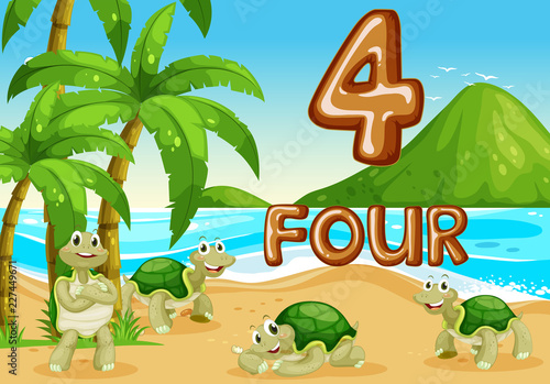 Four turtle at the beach