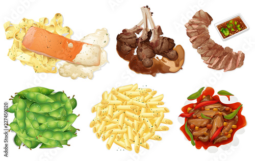 Set of food on white background