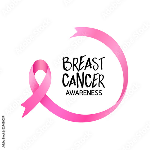Pink ribbon curve in breast shape. Breast Cancer Awareness Month Campaign. Icon design. Vector illustration isolated on white background.