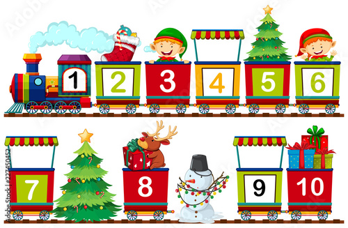 Set of christmas number on train