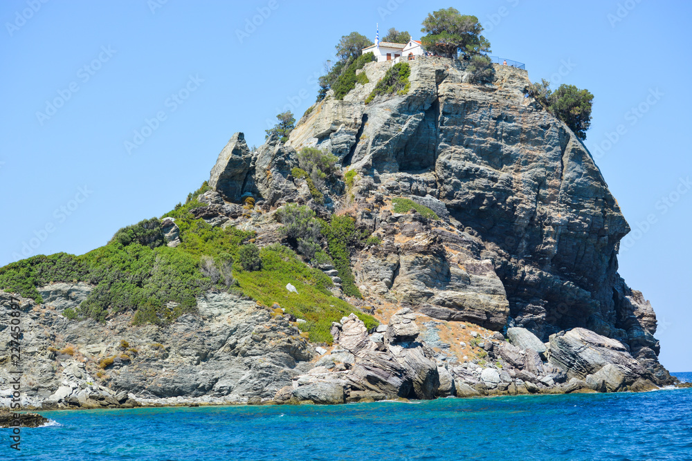 Fototapeta premium Church on top of the cliff Skopelos island Greece