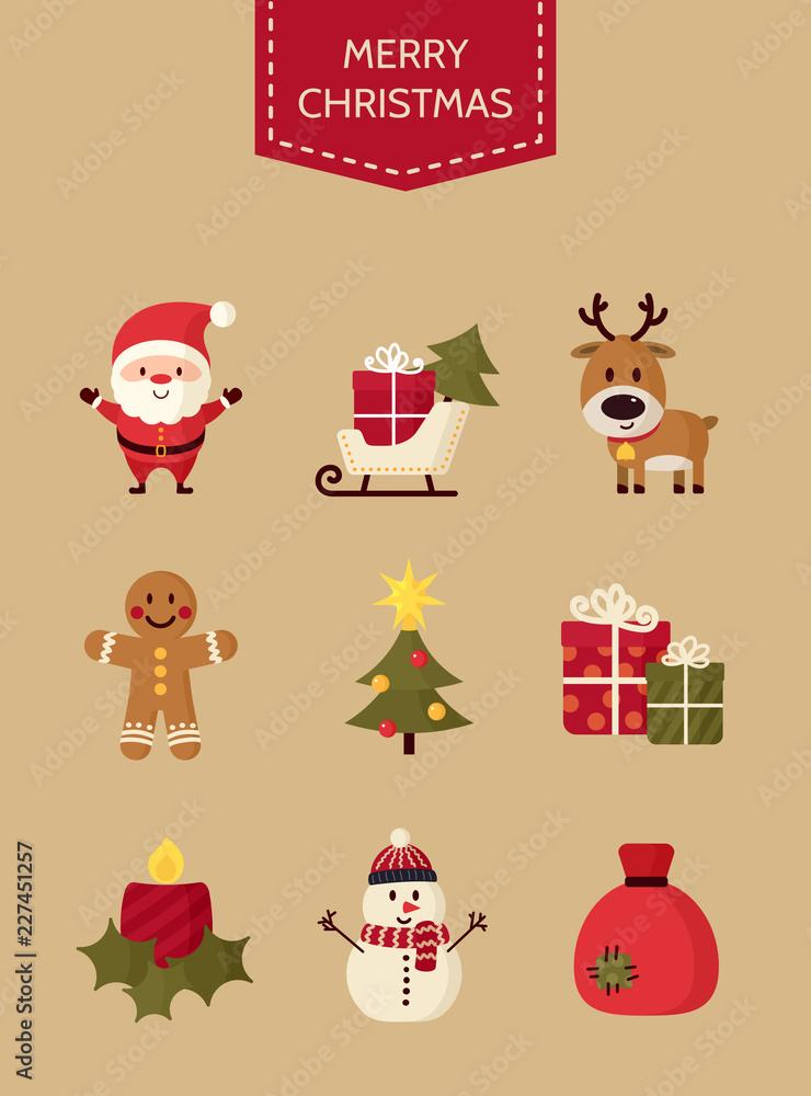 Christmas icons set. Holiday objects collection