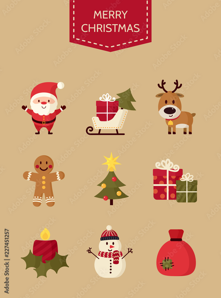 Fototapeta premium Christmas icons set. Holiday objects collection