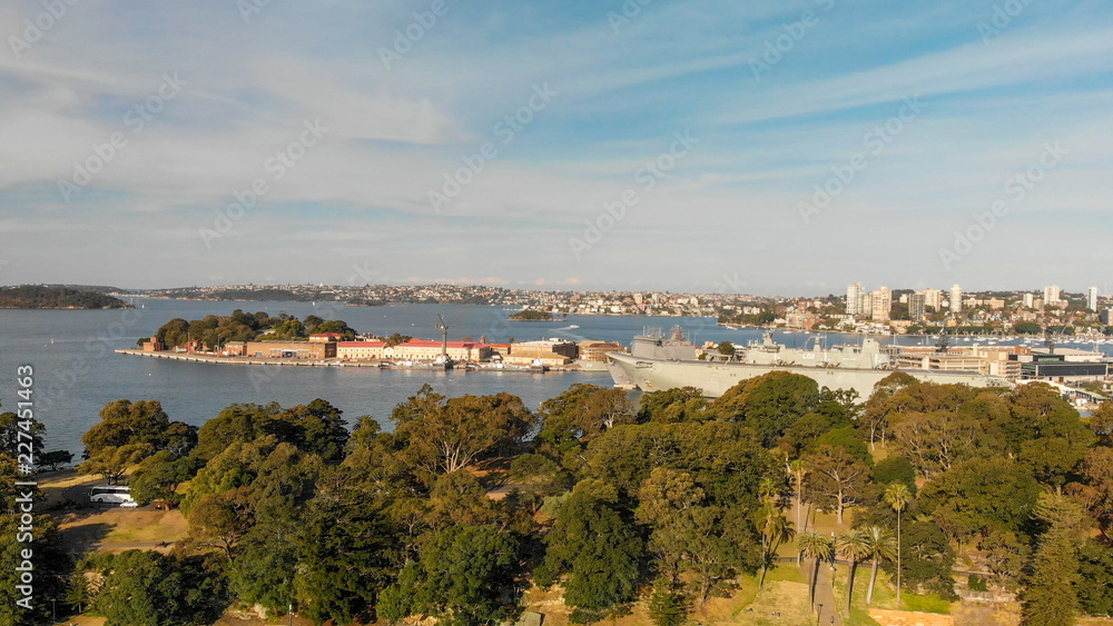 Sydney Harbour aerial panoramic view at sunset, New South Wales, Australia