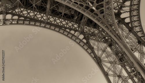 Upward view of Eiffel Tower on a beautiful sunny winter day - Paris - France