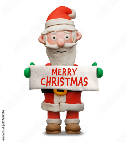 Weihnachtsmann aus Knete mit Schild “Merry Christmas„