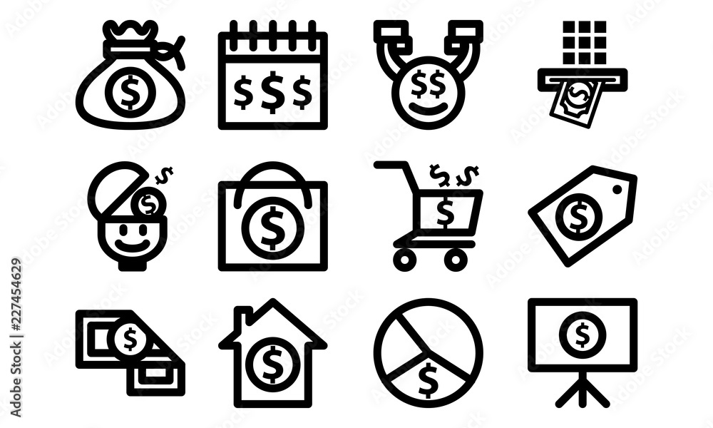 Money Template Icon Set Vector