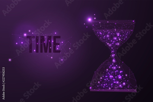 Abstract magic image of an hourglass in the form of a starry sky or space. Low poly futuristic polygonal design