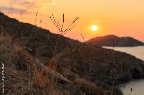 Beautiful sunset in Kythnos island, Cyclades, Greece.