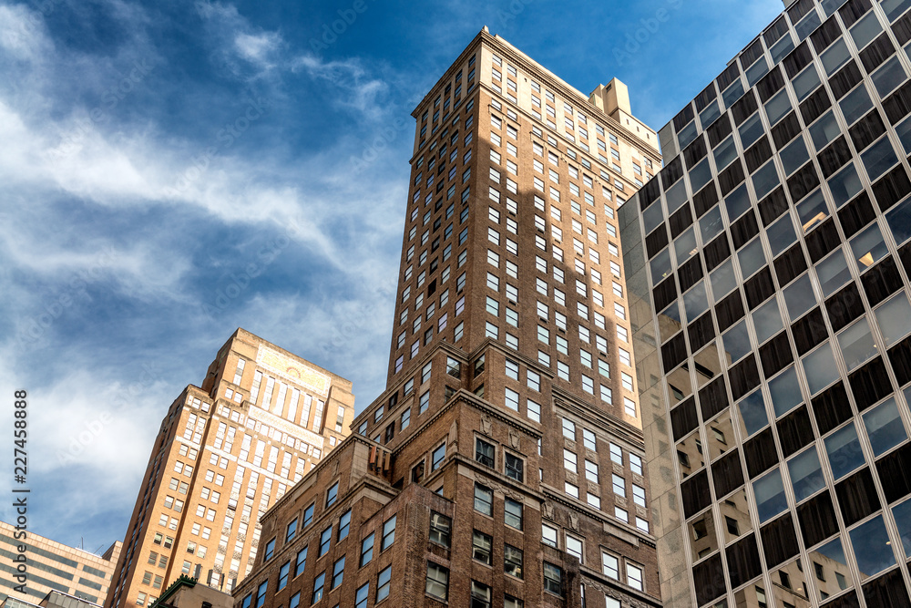 Naklejka premium Classic skyline of Manhattan, New York City. View from street level