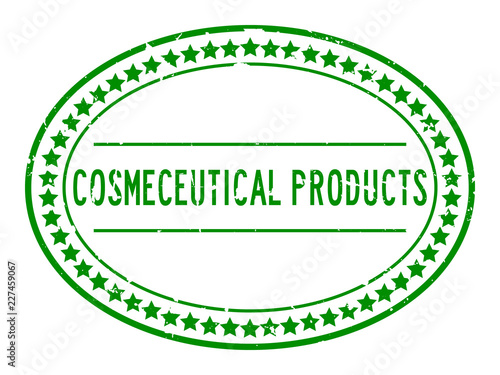 Grunge green cosmeceutical word rubber seal stamp on white background