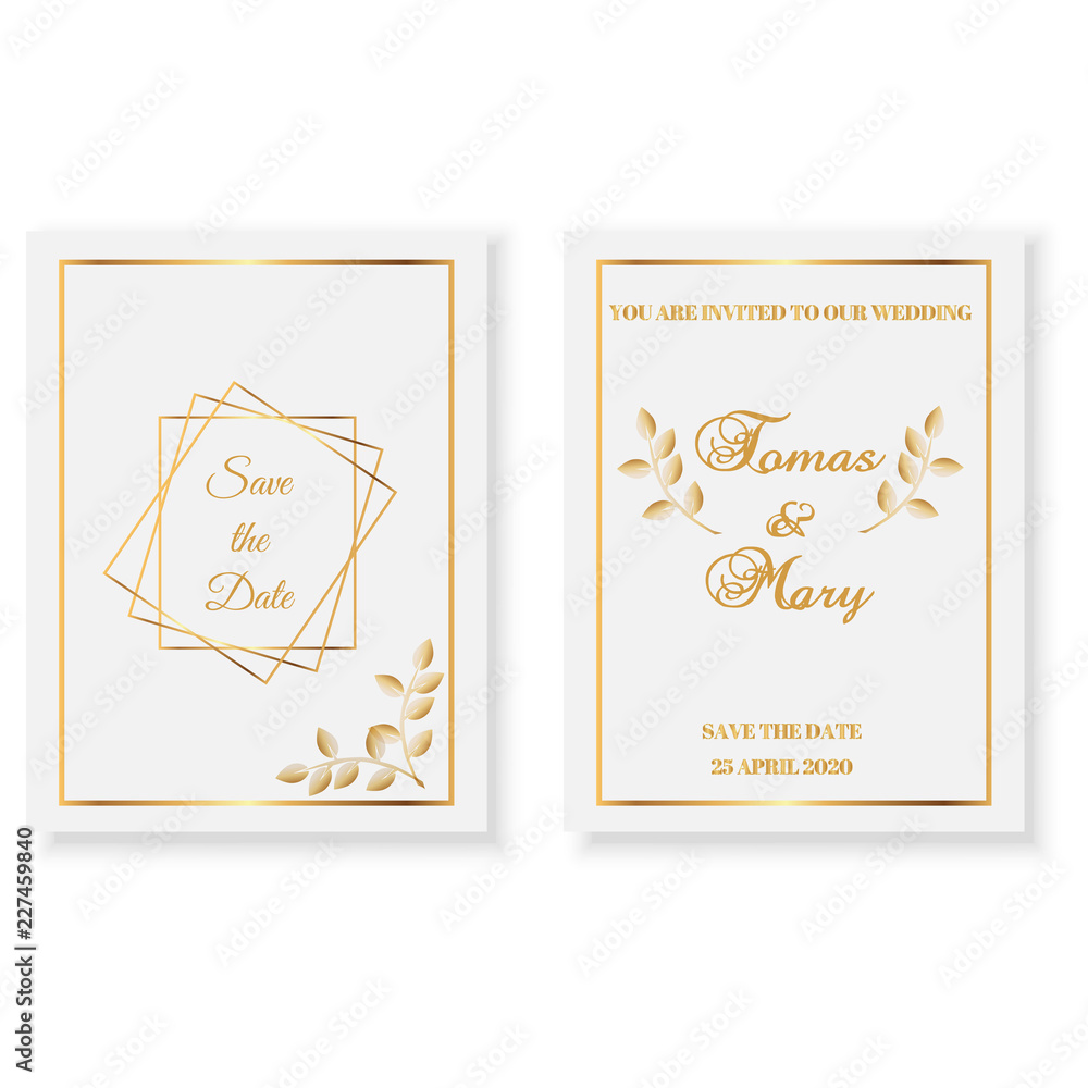 Wedding invitation template cards with gold  pattern